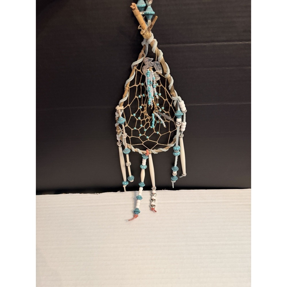 Native American Dreamcatcher 24" Wall Hang Hairpipe Beads Feathers Thunderbird